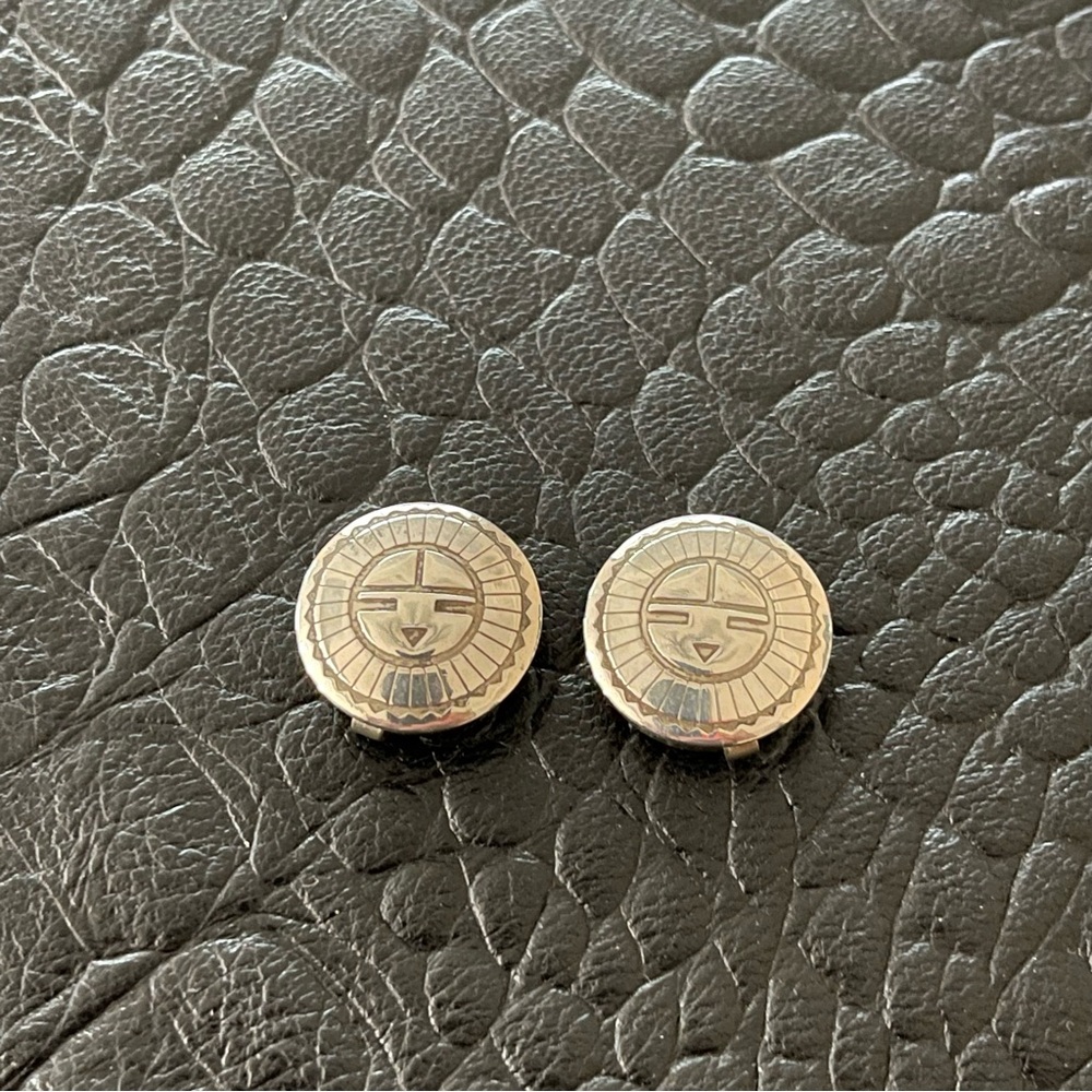 Sterling Silver 925 Zuni Sun Face Design Button C… - image 2